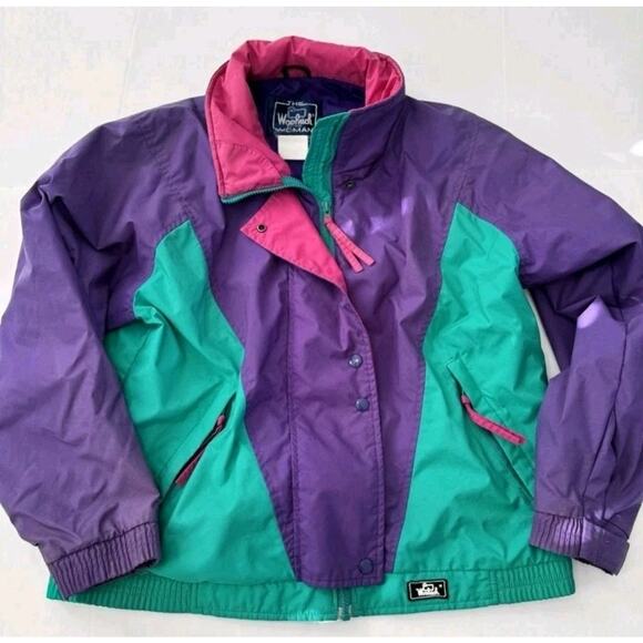 VTG 80s Woolrich Color Block Windbreaker Jacket S Purple Green Pink Retro - Picture 1 of 7